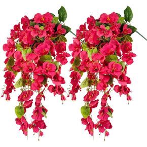 Artificial Fake Hanging Flowers Plants for Outdoor, Faux Silk Hibiscus Long Trailing Vines Realistic UV Resistant for Home Indoor Outside Front Porch Planter Patio Yard Decor,2Pcs (Yellow)