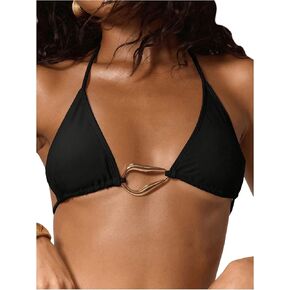 Women's Ring Linked Halter Bikini Top Backless Wireless Bras Bathing Suit Tops
