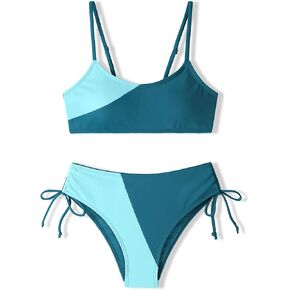 Girls Swimsuits Bikini Set 2 Pieces Color Block Bikini with Adjustable Shoulder Strap Girls Bathing Suit 7-16Y