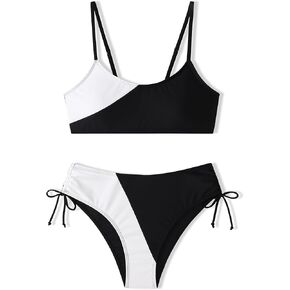 Girls Swimsuits Bikini Set 2 Pieces Color Block Bikini with Adjustable Shoulder Strap Girls Bathing Suit 7-16Y