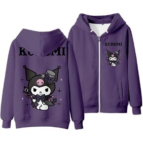 Kuromi Hoodie Sweatshirts Women's Long Sleeve Pullover Girls Kawaii Cartoon Zipper Hooded Sweater