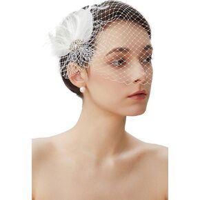 BABEYOND Veil Fascinator Hat for Women Feather Fascinators Hair Clip with Removable Veil Tea Party Hat Bridal Wedding