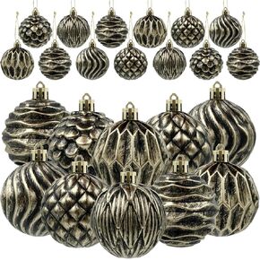 12 Pieces Farmhouse Ball Ornaments Christmas Tree Distressed Hanging Balls Vintage Christmas Balls Retro Christmas Tree Pendants for Xmas Tree Decorations (White and Gold Color)
