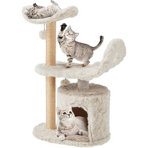 Flower Cat Tree, 45 Inch Cute Cat Tree Tower with Scratching Post, Modern Cat Tree with Green Leaves for Indoor Cats, Multi-Level Cat Climbing Tree, Hammock, Stand House Condo Kittens House-Green
