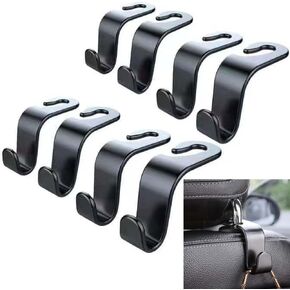 8PCS Car Back Seat Headrest Hooks,Universal Rear Car Seat Storage Headrest Hanger,Holder Hooks Organizer, Vehicle Strong and Durable Backseat Hanger Interior Accessories for Handbag Purse Coat,Black