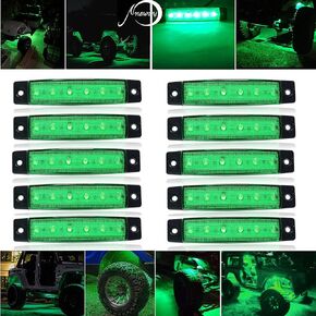10 Pcs Green LED Rock Lights,Boat Interior Light,Side Marker Fender Wheel Well Underglow Lamps for Snowmobile,Truck,ATV,Pickup,Golf Cart,Camper,Cab,RV,SUV