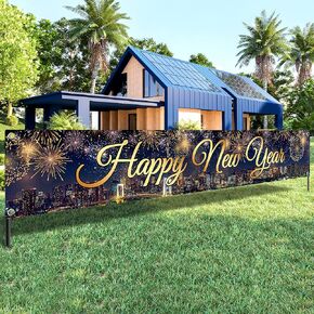 KatchOn, XtraLarge Happy New Year Yard Sign - 120x20 Inch | Happy New Year Banner 2024 for Party | Happy New Year Yard Banner for Happy New Year Decorations 2024 | New Years Eve Party Supplies 2024