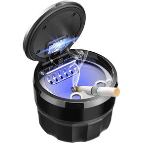 Car Ashtray with Lid Easy Clean Up Detachable Auto Ashtray LED for Most Car/Air Vent Cup Holder Home Office