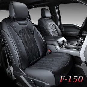 Coverado Car Seat Covers Full Set, Leather Ford F150 Seat Covers Fit for 2015-2024 F150 and 2017-2024 F250 F350 F450 Super Duty Crew Cab XL XLT Lariat King Ranch Platinum (Black&Gray)
