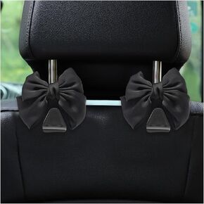 2 PCS Cute Bow Car Seat Headrest Hooks, Lovely Bow-Knot Vehicle Rear Seat Bracket Hook, Multi-Use Portable Bow Seat Back Hook for Handbags Umbrellas Grocery Storage (Black)