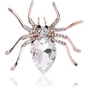 COLORFUL BLING Crystal Steen 1 Pcs Three Colors Spider Crystal Brooch Rhinestones Wedding Boutonniere Jewelry-White