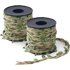 66ft Twine with Small Leaves, 3-ply Natural Jute Twine Leaf String 5mm, Artificial Leaves Twine for Crafts (Green Leaves)