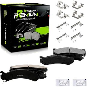 New 8pcs Complete Front+Rear Super Quiet Shimmed Slotted Ceramic Disc Brake Pads w/Installation Hardware Compatible With Silverado Sierra 3500 2500 1500 HD Avalanche Suburban Yukon XL 2500 H2