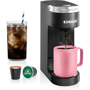 CHULUX Slim Single Serve Coffee Maker for K Cup Pods & Ground Coffee, One Cup Coffee Maker Fits 7.3" Travel Mugs, Coffee Machine with 6 to 12oz Brew Sizes, Navy Blue