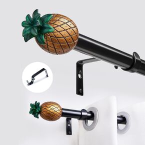 Black Curtain Rods for Windows 32-72 Inch: 1 Inch Adjustable Modern Drapery Rod with Gold Pineapple Finials- Single Decorative Curtain Rod for Bedroom & Bathroom