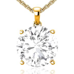 Women's 925 Sterling Silver 14K White & Yellow Gold Necklace Round Gemstone Jewelry with Hanging Pendant Prong Setting 18" Rhodium Plated Loose Rope Chain Wedding Party Gift