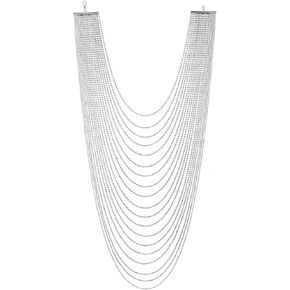 COOLSTEELANDBEYOND Long Statement Necklace Waterfall Multi-Strand Ball Chains Pendant, Dress Prom Party