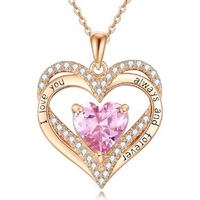 925 Sterling Silver Necklace Birthstone Heart Necklaces for Women Necklace for Mom Daughter Wife Birthday Jewelry Gold Anniversary Pendant