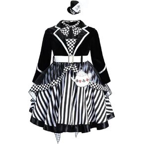 FCCAM Girls Mad Hatter Costume with Hat Mad Hatter Dress Tea Party Halloween Cosplay L
