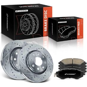 A-Premium 10.07 inch (256mm) Front Vented Disc Brake Rotors + Ceramic Pads Kit Compatible with Select Chevrolet, Suzuki and Pontiac Models - Spark, Spark EV, Aveo, Aveo5, Swift+, G3, G3 Wave, 6-PC Set
