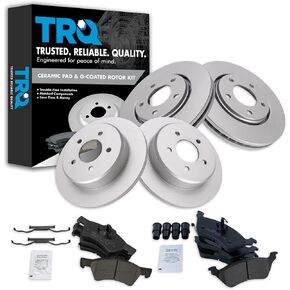 TRQ Front and Rear Brake Pad & Rotor Kit Brake Pads Brake Rotor Ceramic Premium G-Coated Compatible with 2001-2007 Chrysler Town & Country Dodge Caravan Grand Caravan