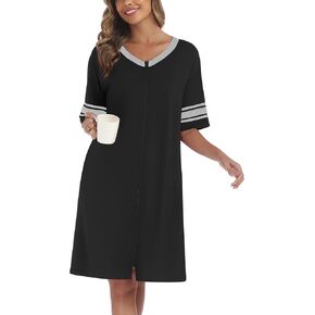 Ekouaer Women Zip Up Robe Short Striped Sleeves Lightweight Robes Color Block Bathrobe Soft Sleepwear with Pockets S-3XL in Kuwait