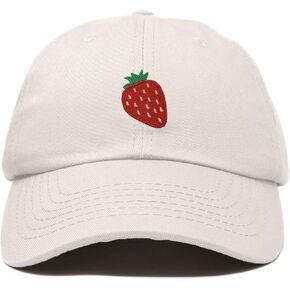 DALIX Strawberry Embroidered Dad Cap Cotton Baseball Hat Women in Beige