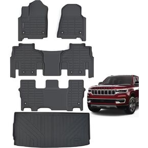 Floor Mats & Trunk Mat for Jeep Wagoneer 2022 2023 2024-Only Filt 8 Seats Version(2 Row Bench Seats),TPE All Weather Protection 3 Rows Car Floor Liners with Cargo Liner