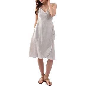 Amazhiyu Womens Pure Linen Summer Sleeveless Spaghetti Strap Midi Dresses Flax, X-Large