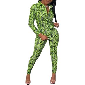 ECDAHICC Women's 2 Piece Outfits Snakeskin Print Long Sleeve Button Down Blouse Tops Bodycon Pants Sweatsuits Sets