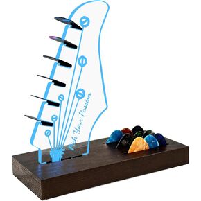 Light Up Guitar Pick Holder, Wooden Guitar Pick Holder for Picks Storage and Display, Music Gift for Men Guitar Music Lovers Players Guitarist, Guitar Accessories