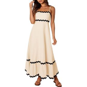 ZESICA Women's Summer Spaghetti Straps Sleeveless Backless Sundress Flowy Smocked Lace Swing A Line Midi Dress