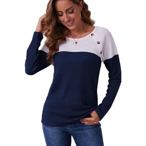 NEYOUQE Womens Color Block Loose Long/Short Sleeve T Shirts Casual Comfy Tops Tee Shirt Women's Tunics