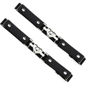 2Pcs Leather Leg Garter with Heart Lock,Adjustable Elastic Thigh Harness Belt for Women,Sleeve Garters Band (Black)