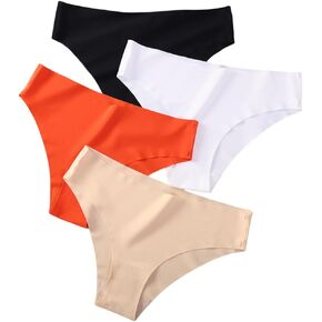 Women's Seamless Bikini Underwear, Pack of 4, Black, White, Orange (US, Alpha, X-Large, Regular, Regular, 100, Multicolor)