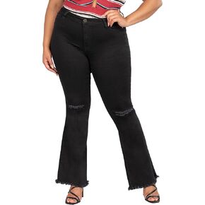 YMI Women's Plus Size Distressed Super Flare Jeans