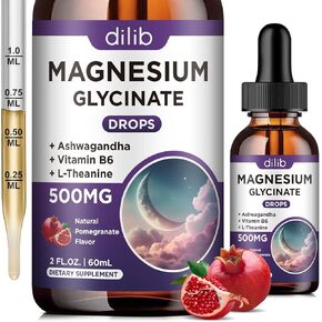 Magnesium Glycinate Supplement, Magnesium Liquid Drops with Magnesium Glycinate 500mg Vitamin B6, Ashwagandha, L - Theanine, Chamomile -Support Stress Relief, Bone, Muscle, Mood Vegan