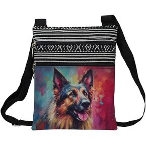 German Shepherd Dog Messenger Bag Small Ethnic Pattern Printed Adjustable Strap Crossbody Zipper Bag German Shepherd Dog Phone Bag Wallet Cute Shoulder Handbag for Women