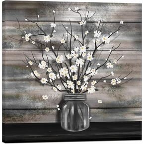 Nachic Wall Vintage Flower Wall Art Vase Flower Painting Picture Prints Canvas Rustic Farmhouse Floral Artwork for Farm Living Room Kitchen Bathroom Wall Decor 24x24 Inch