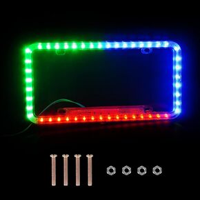 eing License Plate Frame Auto 12 V 54 LED Color Light Acrylic License Plate Cover,1 - Pack, Colorful Light