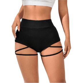 OYOANGLE Women's Ring Linked Cut Out High Waisted Biker Shorts Stretchy Workout Athletic Gym Shorts