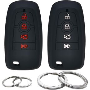 GFDesign 2 Pcs Silicone 4 Buttons Key Fob Cover Remote Case Keyless Rubber Protector Holder Compatible with 2019 2018 2017 Ford Fusion Edge Expedition Explorer Mustang (Black)