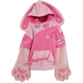 Winx Club Women's Pullover Hoodie with Detachable Furry Cat Paw Gloves Cute Handbag Dual-purpose Designed Sleeve