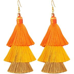 SUNYIK Gradual Color Tiered Thread Layered Tassel Dangle Earrings for Women in Kuwait