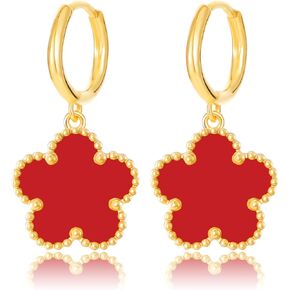 Gold Plated Five Leaf Clover Dangle Dot Earrings for Women Lucky Flower Jewelry