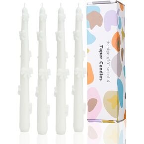 White Taper Candle Candlestick Bow Soy Candles Unscented Wedding Party Wax Unscented Dinner Candle Dripless,10 inch,Set of 4,J1