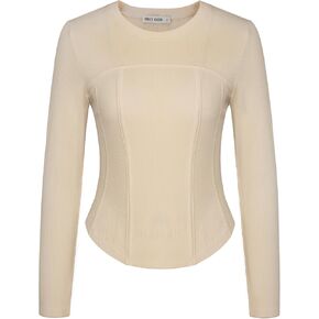 قمصان نسائية بأكمام طويلة وياقة دائرية من GRACE KARIN، قمصان قصيرة، خريف أنيق، متماسكة، مشد ضيق، تي شيرت in Kuwait