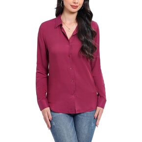 قمصان COUXILY ناعمة بأكمام طويلة وأزرار سفلية للنساء قابلة للتمدد، خفيفة الوزن ومسامية، قمصان كاجوال للمكتب بمقاس نحيف in Kuwait