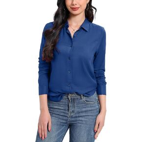 COUXILY Soft Long Sleeve Button Down Shirts for Women Stretch, Lightweight Breathable Casual Office Dress Tops Slim Fit