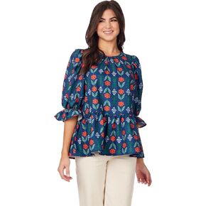 Mud Pie Womens Pierce Flounce Top, Navy, Blue